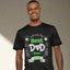 Male in early thirties wearing a black tshirt with graphicBest Dad tshirt make with white, green and black vintage undertones and colors the BEST and SINCE are in bold green print